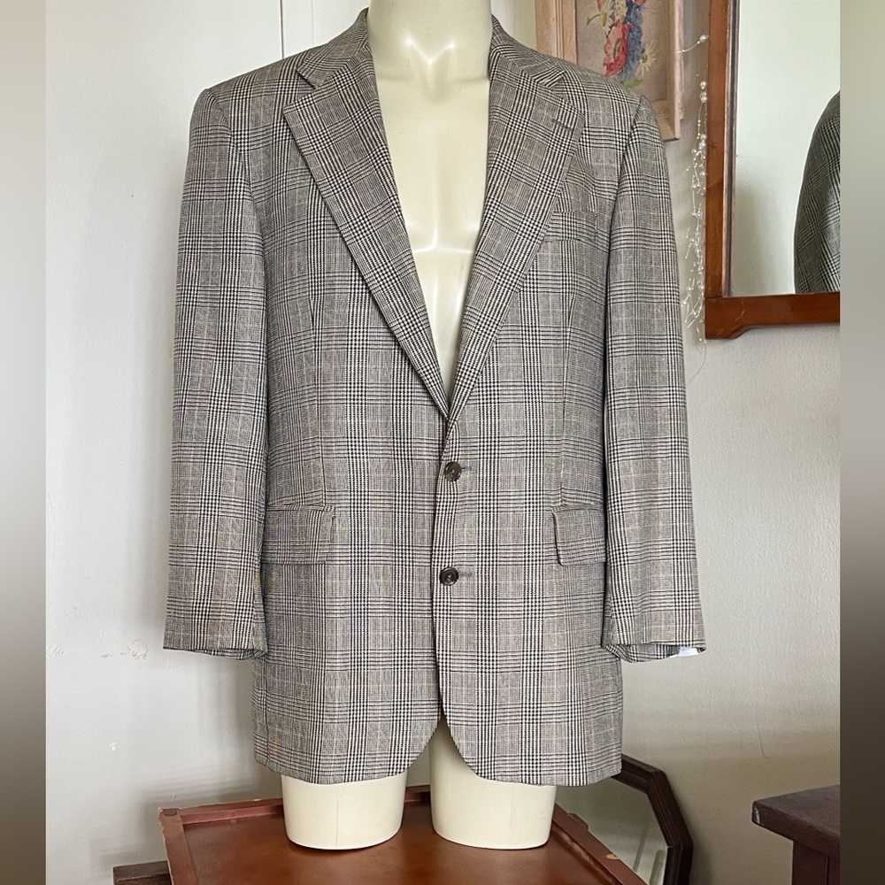 Vintage Ralph Lauren Houndstooth Brown Plaid Two Button Blazer Size 43T